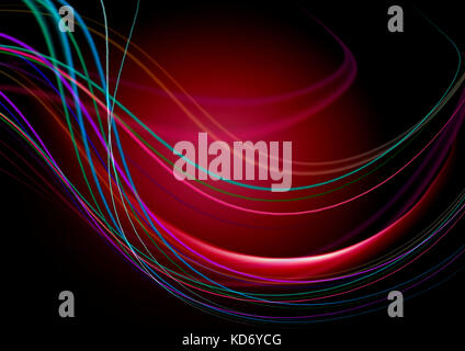 Abstract sfondo nero e la caduta del controbattitore strisce colorate sulla retroilluminazione rossa Foto Stock