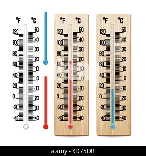 Realistico termometro meteorologico vettore. rred e blu. diversi livelli isolati a illustrazione Illustrazione Vettoriale