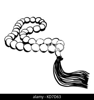 Disegnato a mano la preghiera islamica di perline in stile cartoon isolati su sfondo bianco. religione stock simbolo illustrazione vettoriale. Illustrazione Vettoriale