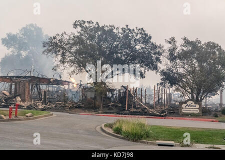 Sonoma County, California, Stati Uniti d'America. 09oct, 2017. Hilton hotel Burns a massa. Sonoma County, California, Stati Uniti, lunedì 9 ottobre, 2017. devistation in tutta la contea. Credito: kathryn capaldo, alamy/live news Foto Stock