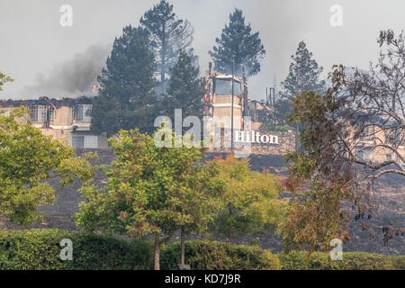 Sonoma County, California, Stati Uniti d'America. 09oct, 2017. Hilton hotel Burns a massa. Sonoma County, California, Stati Uniti, lunedì 9 ottobre, 2017. devistation in tutta la contea. Credito: kathryn capaldo, alamy/live news Foto Stock