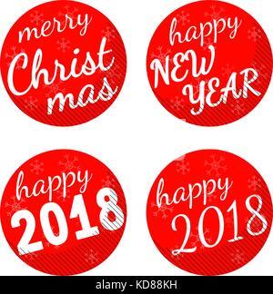 Natale 2018 e capodanno vacanze vettore a tema di adesivi isolati su sfondo bianco. Illustrazione Vettoriale