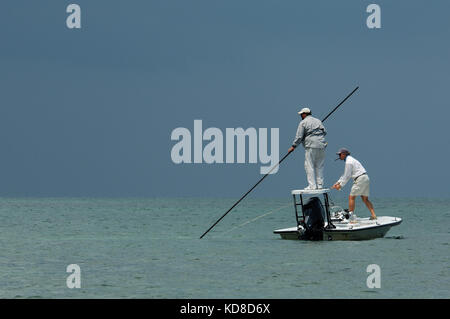 I pescatori pesca a mosca per tarpon bonefish e permettere in Florida Keys vicino a Key West e Maratona Foto Stock