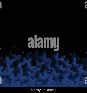 Banner con farfalle al neon su sfondo nero Illustrazione Vettoriale