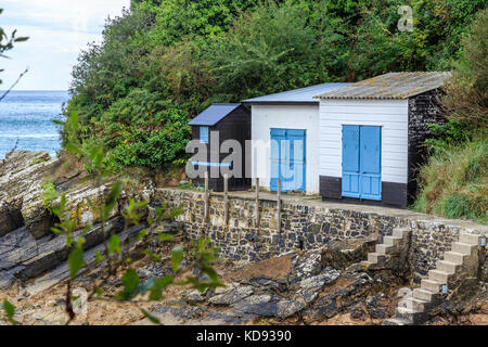 Francia, Manche (50), del Cotentin, Barneville-Carteret, les cabine de bain de la plage de la Potinière // Francia, Manche, Cotentin, BARNEVILLE CARTERET, Foto Stock