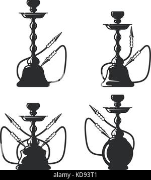 Set di hookah sagome su bianco Illustrazione Vettoriale