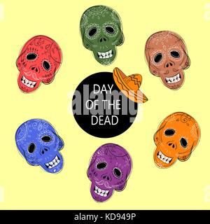 Il dia de los Muertos. Il giorno dei morti teschi di zucchero Illustrazione Vettoriale