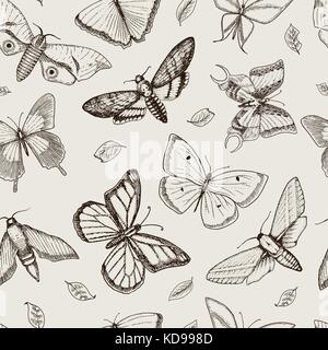 Tatuaggio o boho t-shirt o scrapbooking design. mistico simbolo esoterico di libertà e di viaggio. farfalla o schizzo di insetti. raccolta entomologica. incisi disegnati a mano nel vecchio disegno e stile vintage Illustrazione Vettoriale