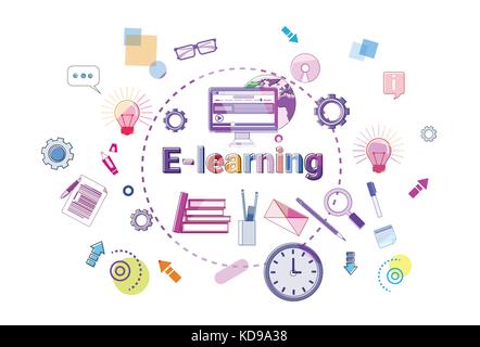 L'e-learning banner online istruzione elearning il concetto di rete Illustrazione Vettoriale