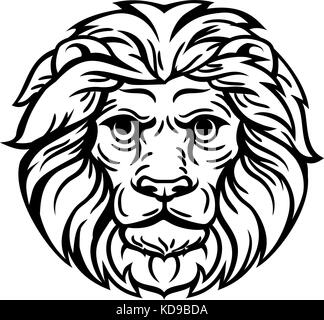 Concetto di testa leone in legno Illustrazione Vettoriale