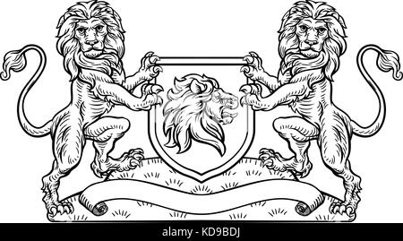 Lion stemma araldico Stemma emblema scudo Illustrazione Vettoriale