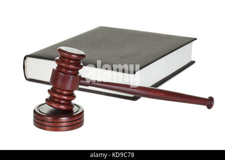 Giudice martello e diritto libro. isolato su bianco Foto Stock