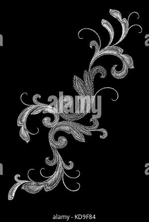 Bianco ricamo vittoriano ornamento floreale. stitch texture moda patch stampa fiore barocco elemento di design illustrazione vettoriale arte Illustrazione Vettoriale