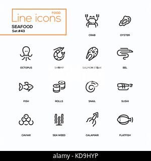 Concetto di frutti di mare - linea design set di icone Illustrazione Vettoriale