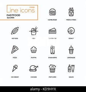 Un fast food concept - linea design set di icone Illustrazione Vettoriale