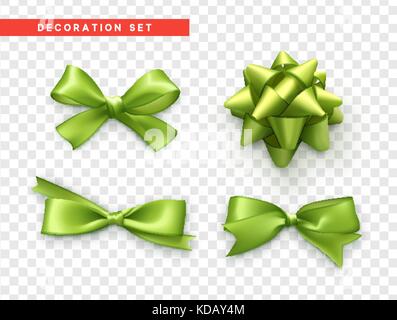 Gli archetti verde design realistico. isolato archetti in regalo con nastri Illustrazione Vettoriale