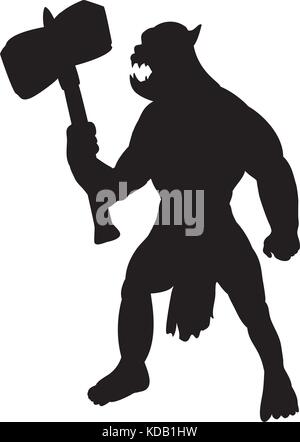 Silhouette orc monster villain fantasia. illustrazione vettoriale. Illustrazione Vettoriale