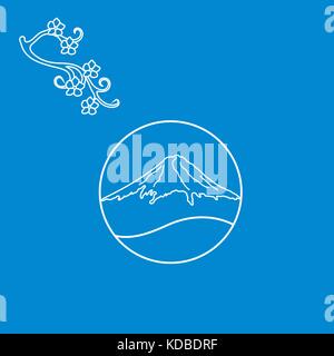 Carino illustrazione del ramo di fiori di ciliegio e il Monte Fuji. set di Giappone tradizionali elementi di design. Illustrazione Vettoriale