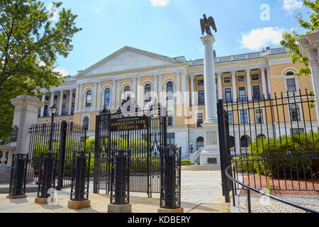 Ashburton Ingresso parco, Massachusetts State House, Bowdoin Street, Boston, MA, Stati Uniti d'America Foto Stock