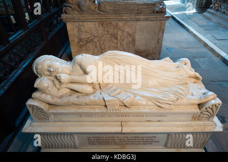 Tomba di penelope boothby (11 aprile 1785 - 13 marzo 1791) nella cappella boothby, st oswalds chiesa, Ashbourne, Derbyshire. Il lavoro delle banche t ra Foto Stock