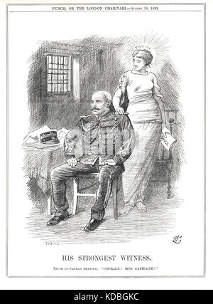 La vicenda Dreyfus. Punch Cartoon of Dreyfuss nella sua cella essendo incoraggiato da un simbolo di verità e giustizia durante il suo secondo processo, nell'agosto 1899 Foto Stock