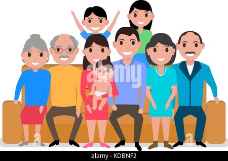 Vector cartoon grande famiglia felice sul divano Illustrazione Vettoriale