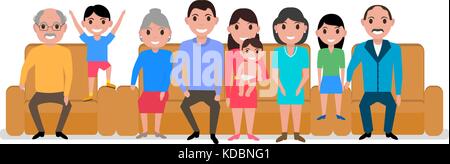 Illustrazione Vettoriale cartoon grande famiglia felice divano Illustrazione Vettoriale