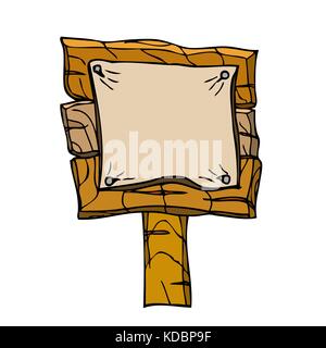 Unico vettore cartoon signpos in legno isolato su bianco Illustrazione Vettoriale