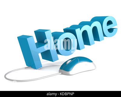 Home word con il mouse blu, rendering 3D Foto Stock