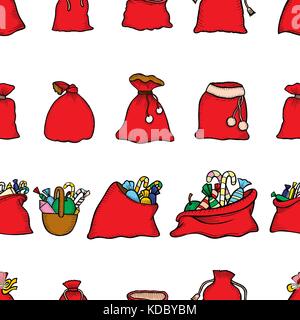 Modello senza giunture addobbi natalizi Regali sacchetti con dolci. stampa per la festa di capodanno. sfondo vettoriale Illustrazione Vettoriale