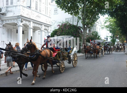 Istanbul, Turchia - 31 agosto 2017: i turisti in viaggio con cavallo carrello a Buyukada, la più grande isola nei pressi di Istanbul, Turchia Foto Stock