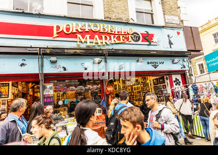 Il Mercato di Portobello shop front, Portobello Road Londra REGNO UNITO Inghilterra, Portobello Market shop Notting Hill Londra, Portobello Market shop segno, Portobello Foto Stock