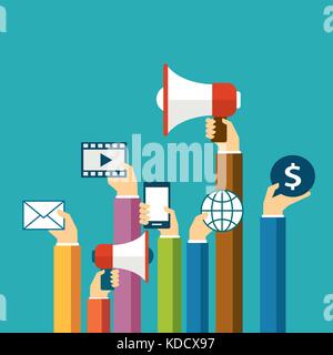 Il marketing digitale concept design piatto Illustrazione Vettoriale