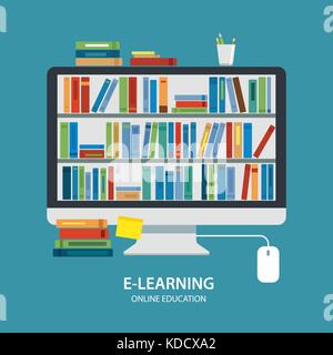 Libreria online istruzione concept design piatto Illustrazione Vettoriale