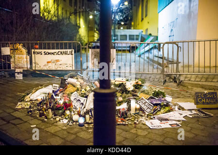 Omaggio alle vittime di Charlie Hebdo uccisione a Parigi il 7 gennaio 2015. Foto Stock