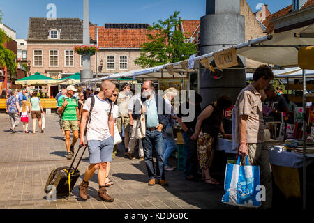 Dordrecht, Paesi Bassi - 7 luglio 2013: visitatori presso l annuale del mercato del libro nel vecchio centro di dordrecht ricerca di libri. Il mercato attrae 75000 Foto Stock