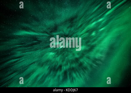 Luci del nord (Aurora Boreale) potente mostra in cielo a Skogafoss, Islanda Foto Stock