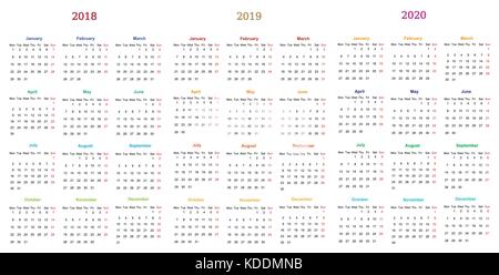 Dodici mesi di calendario 2018-2019 design-2020 stampabile e modificabile. Illustrazione Vettoriale