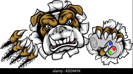 Bulldog Esports Gamer mascotte Illustrazione Vettoriale