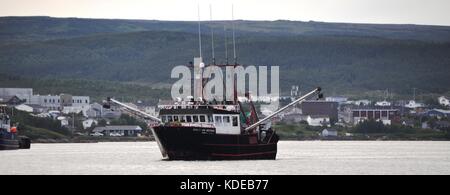 La pesca a strascico lasciando port, st. Anthony, Terranova e Labrador, Canada Foto Stock