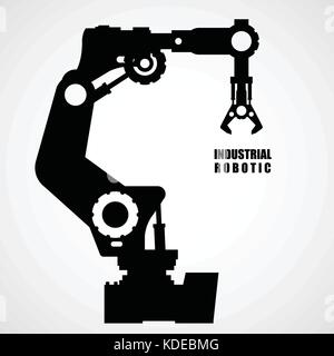 La robotica industriale - linea di produzione macchine silhouette Illustrazione Vettoriale