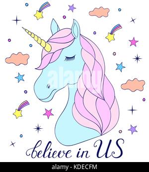 Testa di disegnati a mano unicorn. Illustrazione Vettoriale