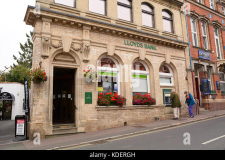 Lloyds Bank ramo con la gente che usa il bancomat in Bovey Tracey Devon England Foto Stock