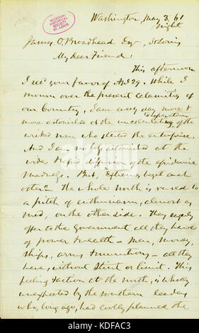 Lettera firmata EDW. Bates (Edward Bates) a James O. Broadhead, Esq., St. Louis, 3 maggio 1861 Foto Stock