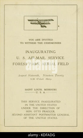 Invito, il programma e la registrazione cronologica delle cerimonie inaugurando U.S. Air Mail service da Forest Park Campo dell'antenna, Saint Louis, Missouri, 16 agosto 1920 Foto Stock