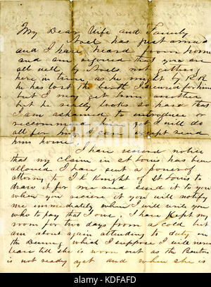 Lettera da Jno. T. Duff, Cairo, la mia cara moglie e famiglia, Marzo 17, 1862 Foto Stock