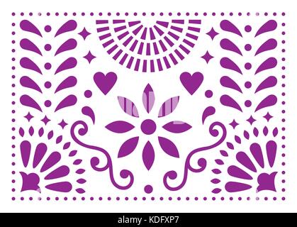 Arte popolare messicana di disegno vettoriale, design viola con fiori ispirato dalla tradizionale forma d'arte Messico Illustrazione Vettoriale