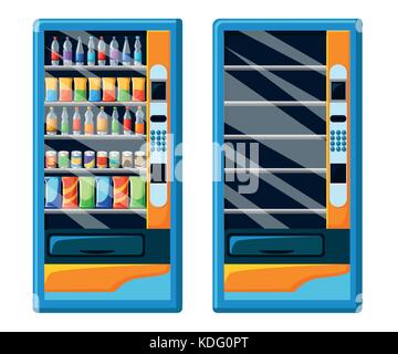 Vintage vending machine poster pubblicitario con spuntini e drinks set di confezionamento di prodotti alimentari e bevande macchine distributrici set design stilizzato illustrat vettore Illustrazione Vettoriale