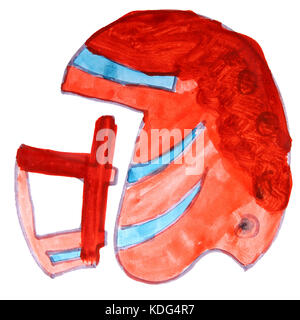 Illustrazione di cartoni animati ad acquerello con casco da football americano isolato su sfondo bianco Foto Stock