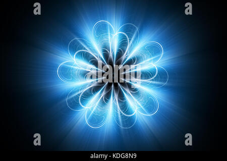 Magica blu brillante mandala esplodendo in spazio, generato dal computer sfondo astratto, rendering 3D Foto Stock
